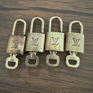 LOUIS VUITTON PadLock Lock & Key Brass Gold Authentic Numbers 301-304